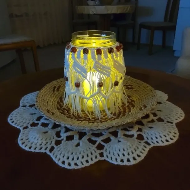 Makrameeglas für Kerze