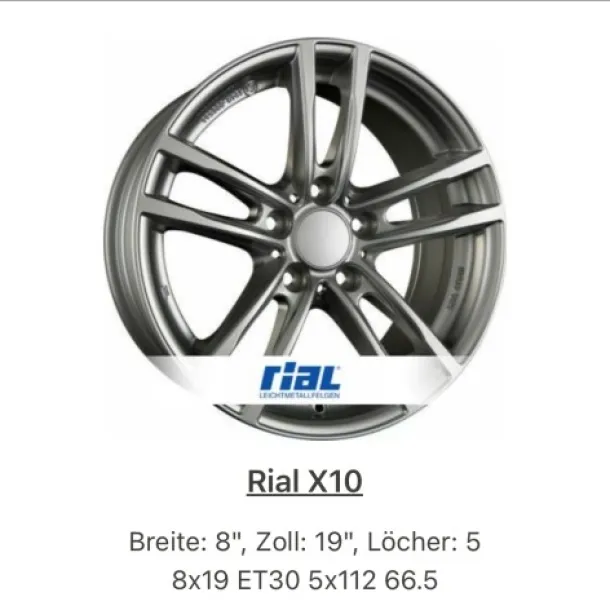 RIAL X10 (SILBER) 8X19 ET30 5X112 66.5